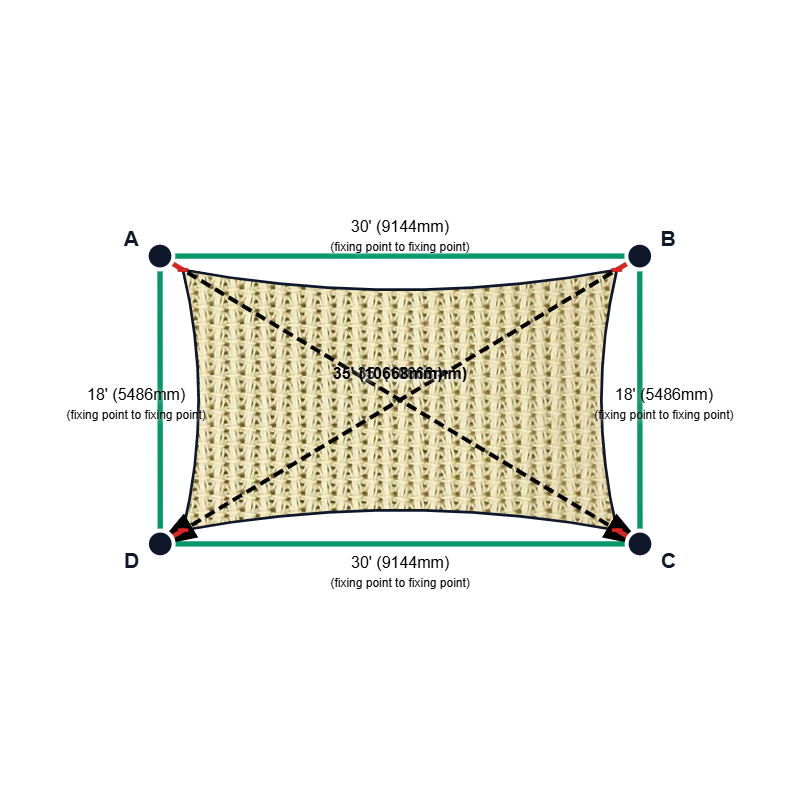 Custom Monotec 370 Shade Sail - Karloo Sand - 4 Corner - Technical Drawing