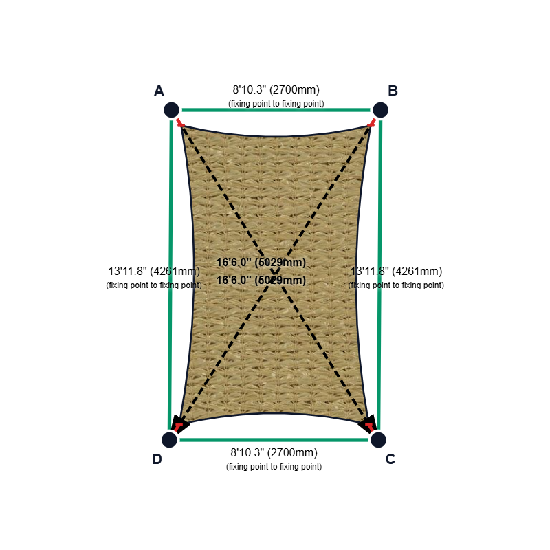 Custom Shadetec 320 Shade Sail - Desert Sand - 4 Corner