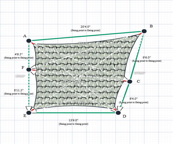 Custom ExtraBlock 330 Shade Sail - Pearl Onyx - 6 Corner - Technical Drawing