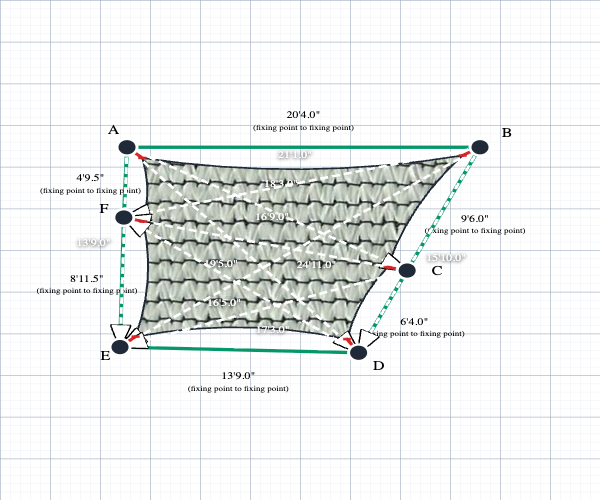 Custom ExtraBlock 330 Shade Sail - Pearl Onyx - 6 Corner - Technical Drawing