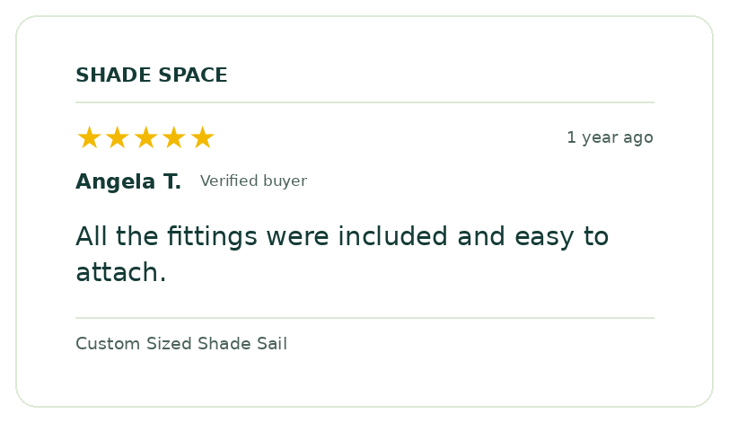 Five-star customer review of a Shade Space shade sail