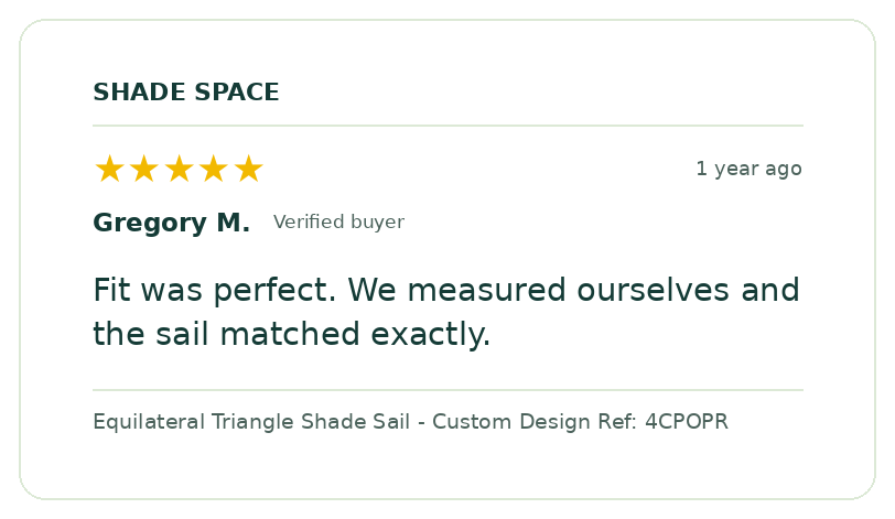 Five-star customer review of a Shade Space shade sail