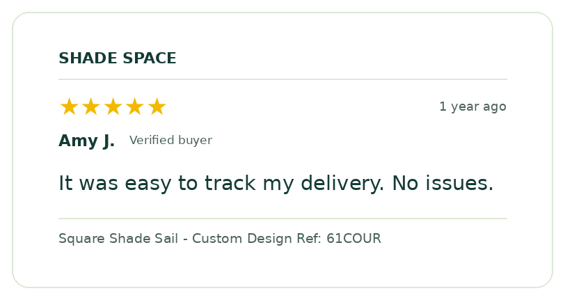 Five-star customer review of a Shade Space shade sail