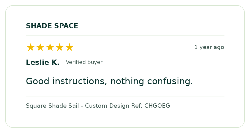 Five-star customer review of a Shade Space shade sail