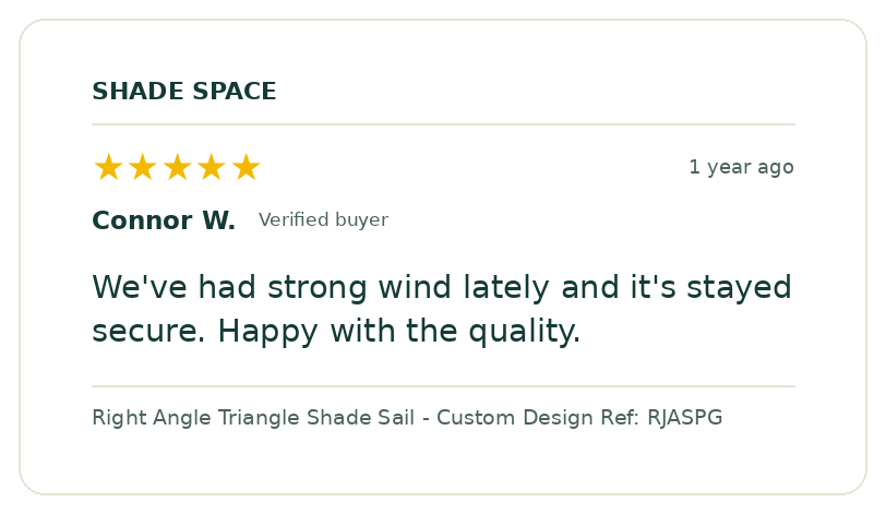Five-star customer review of a Shade Space shade sail